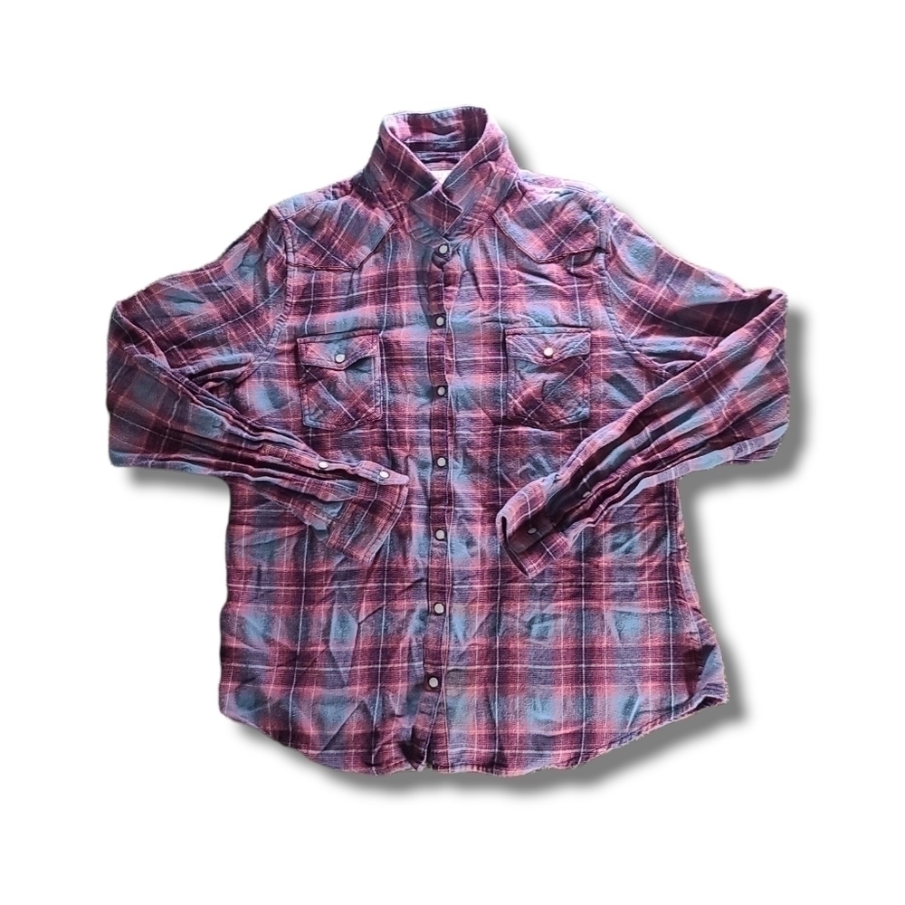 𝅺MOSSIMO Blue Pink Plaid Button-Down Shirt